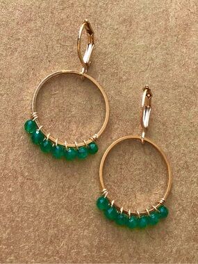 Emerald Sundance charm Circle gold plated Earrings